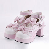 Pink Heel High Beautiful Synthetic Leather Round Straps Platform Sweet Lolita Shoes